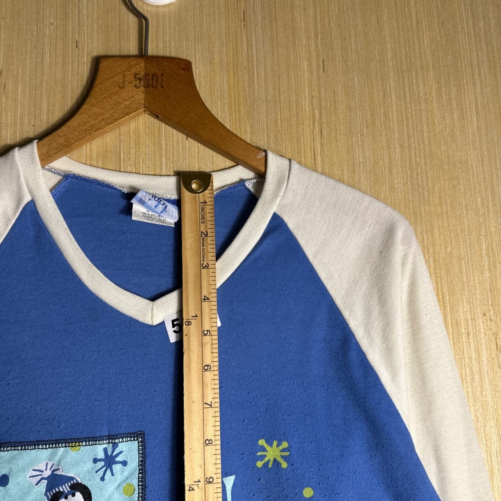 Vintage Blue Night Nightgown Womens Small Blue 90s Penguin Reindeer Sleepwear - Picture 10 of 15